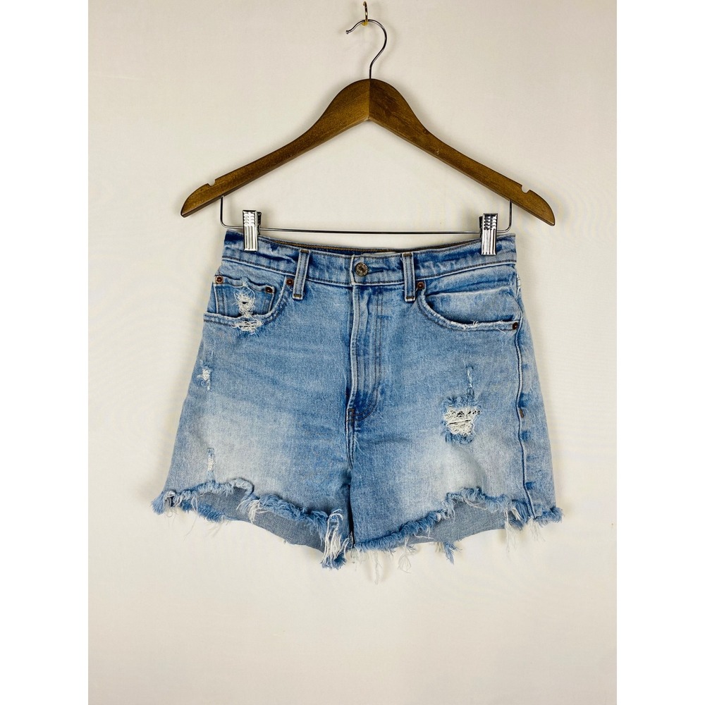 Abercrombie & Fitch Curve Love High Rise 4 Inch Distressed Denim Shorts 27 4